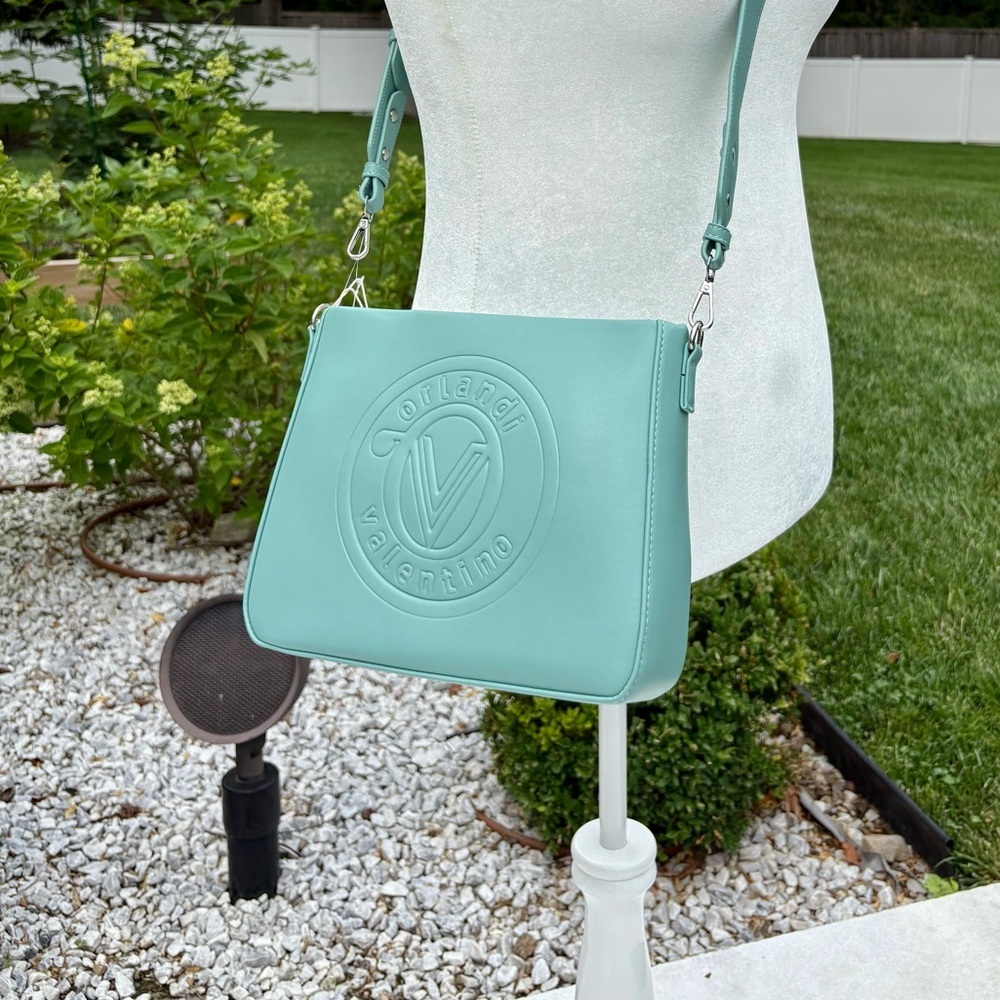 Valentino Orlandi Logo Embossed Crossbody Tiffany Blue Shade NWT